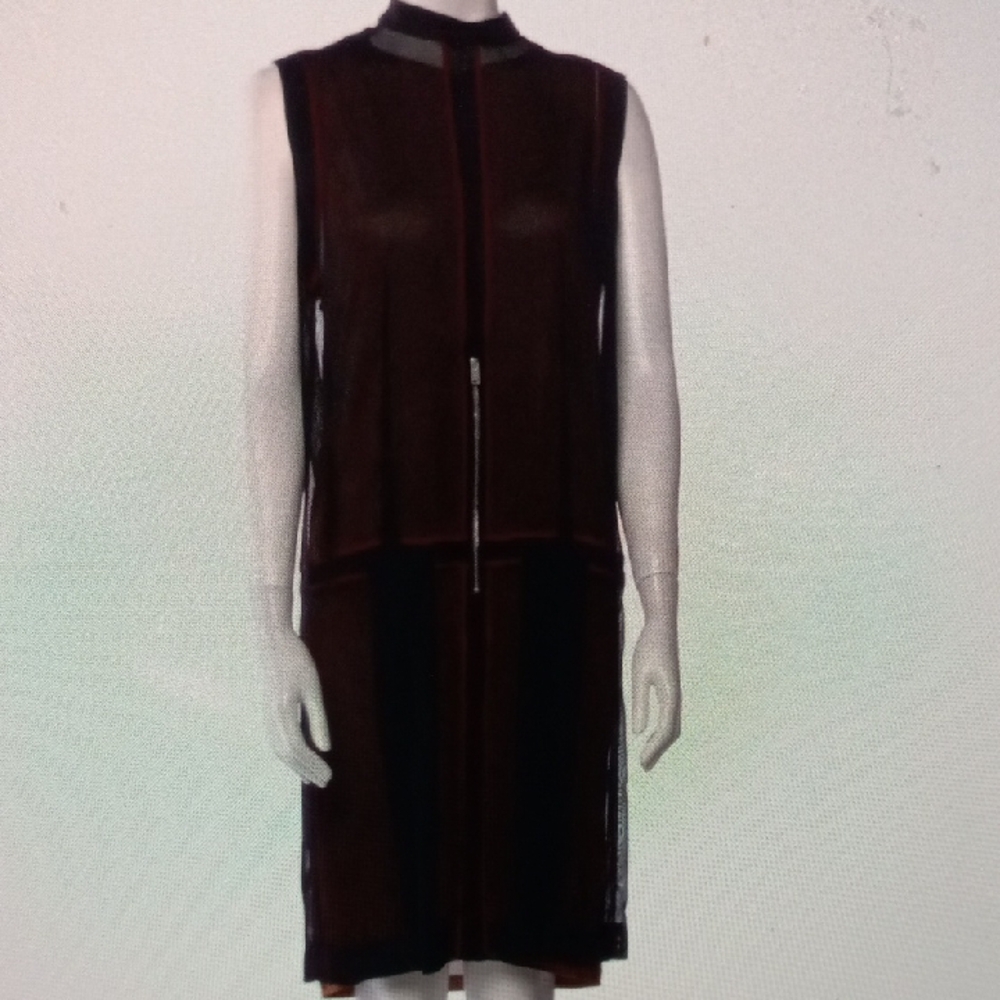 CELINE - Elegant Sheer Black Sleeveless Mock Neck Dress